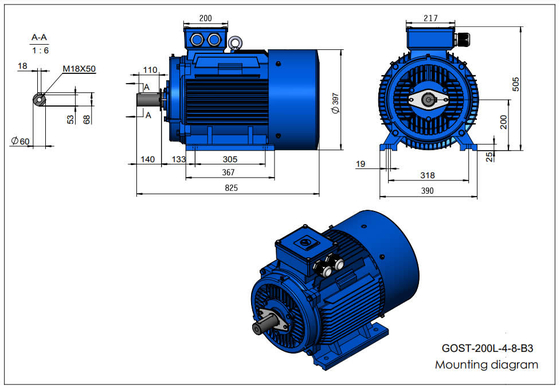 Método de refrigeração 30KW Motores de gaiola de esquilo com localização de caixa de terminal superior 200L